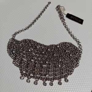 'Erica' Silver Rhinestone/Faceted Crystal Bib Necklace